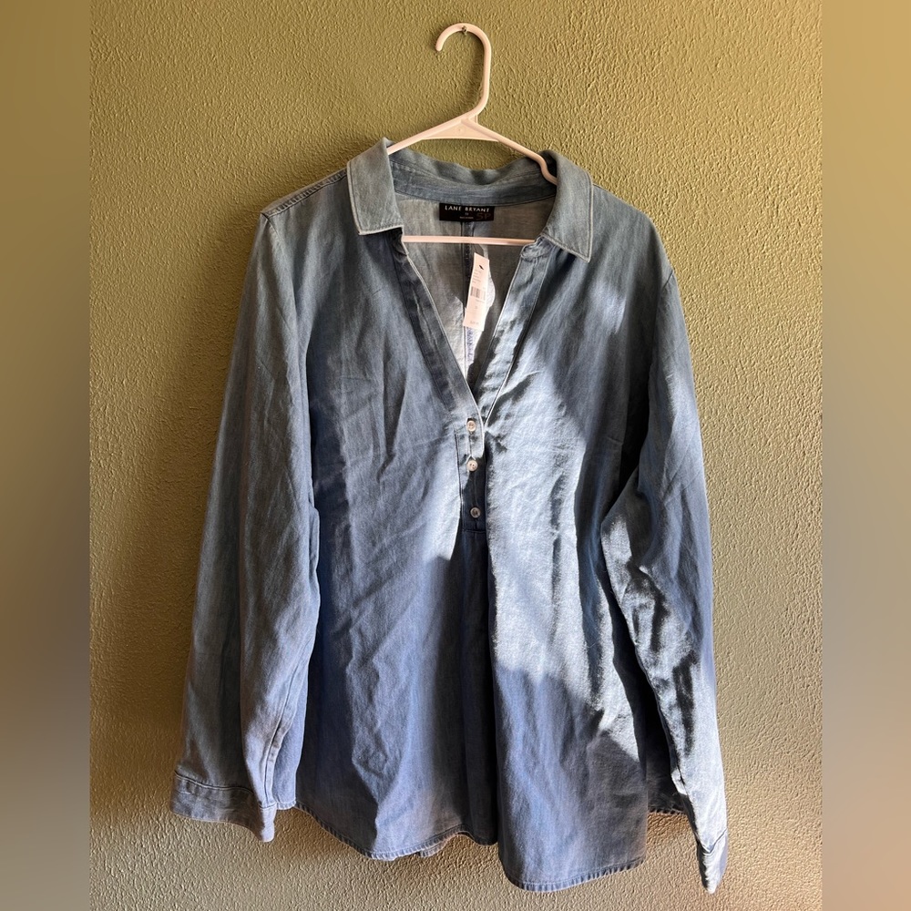 NWT Lane Bryant Popover Denim Chambray Top, 22